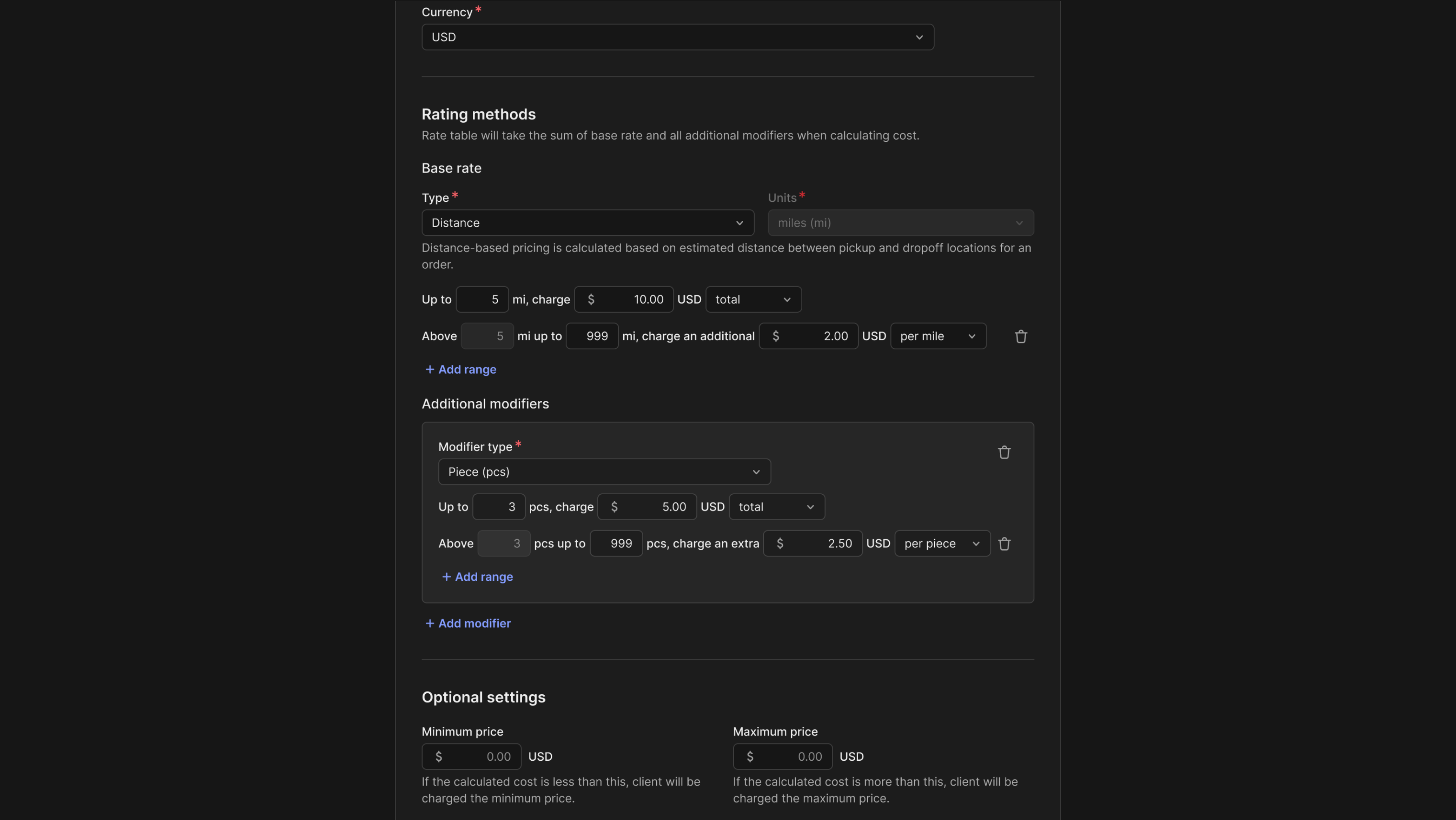 Customizable pricing models