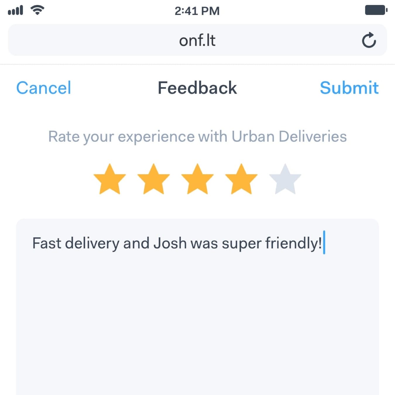 Onfleet Feedback Collection